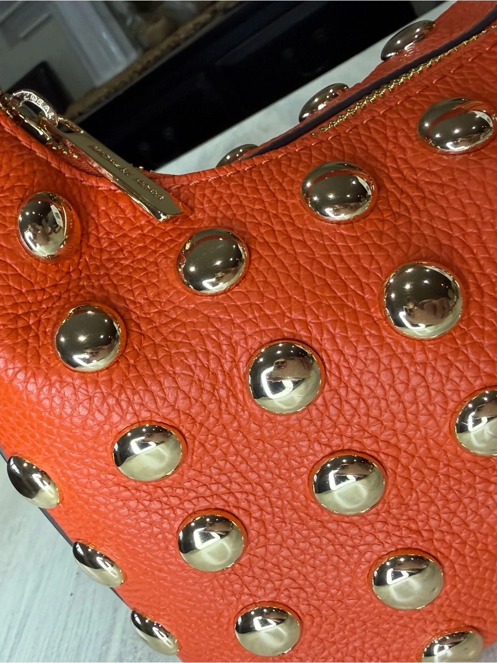 Michael Kors Ember Red Clay Studded Leather Crossbody Hobo